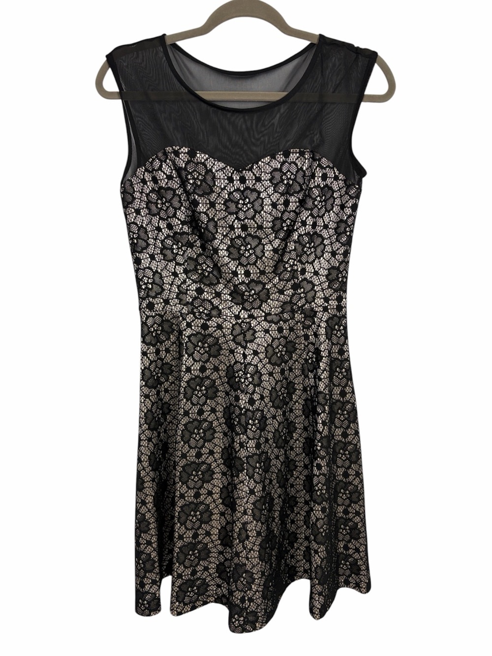En Focus Studio Black Lace Fit & Flare Cocktail Dress Illusion Mesh Size 8